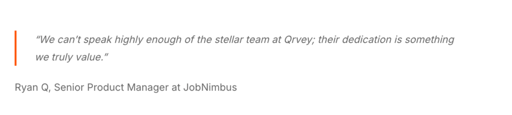 Customer testimonial from Ryan Q, Senior Product Manager at JobNimbus