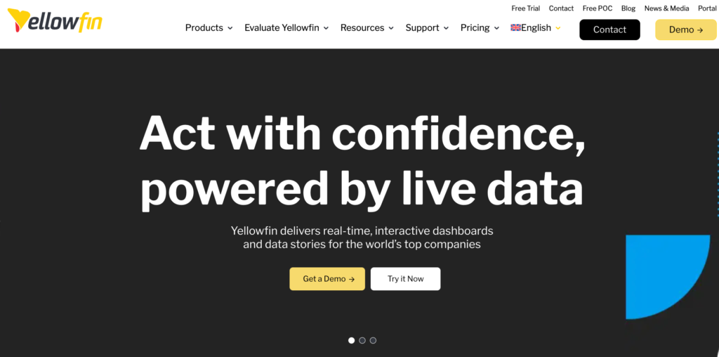 Yellowfin BI landing page